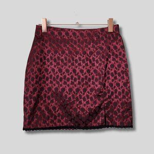 Columns Brocade Mini Skirt Womens 9 Red Black Floral Jacquard Lace Trim Y2K